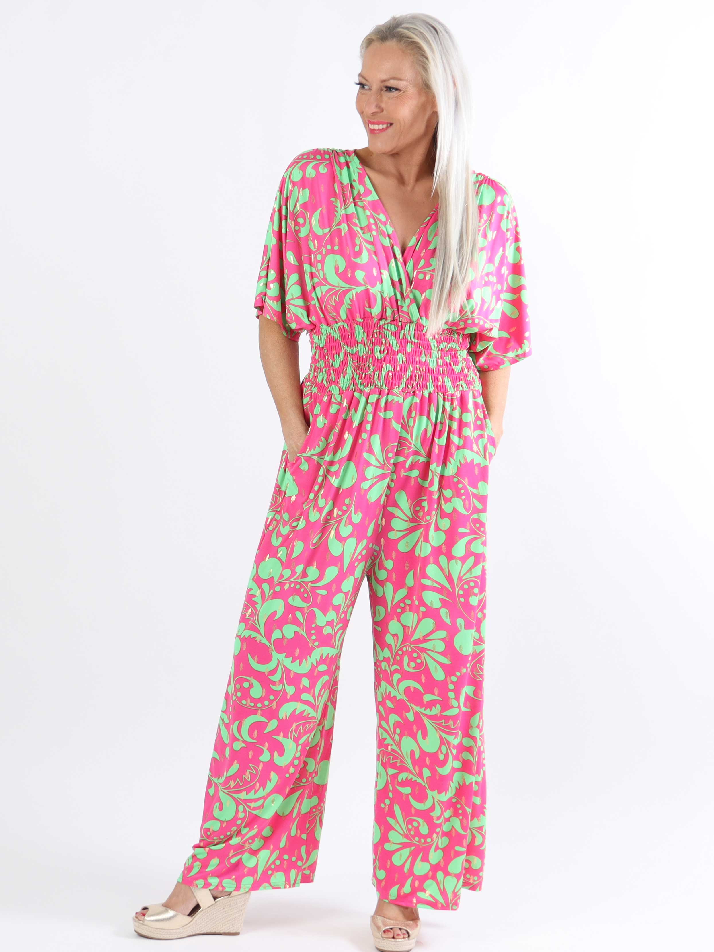 Pams Magic Jumpsuit O/B - Elastisk mønstret plus size buksedragt